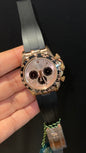 Daytona | Rose | Black Pvc Strap | Chrono | Rose Plain Dial