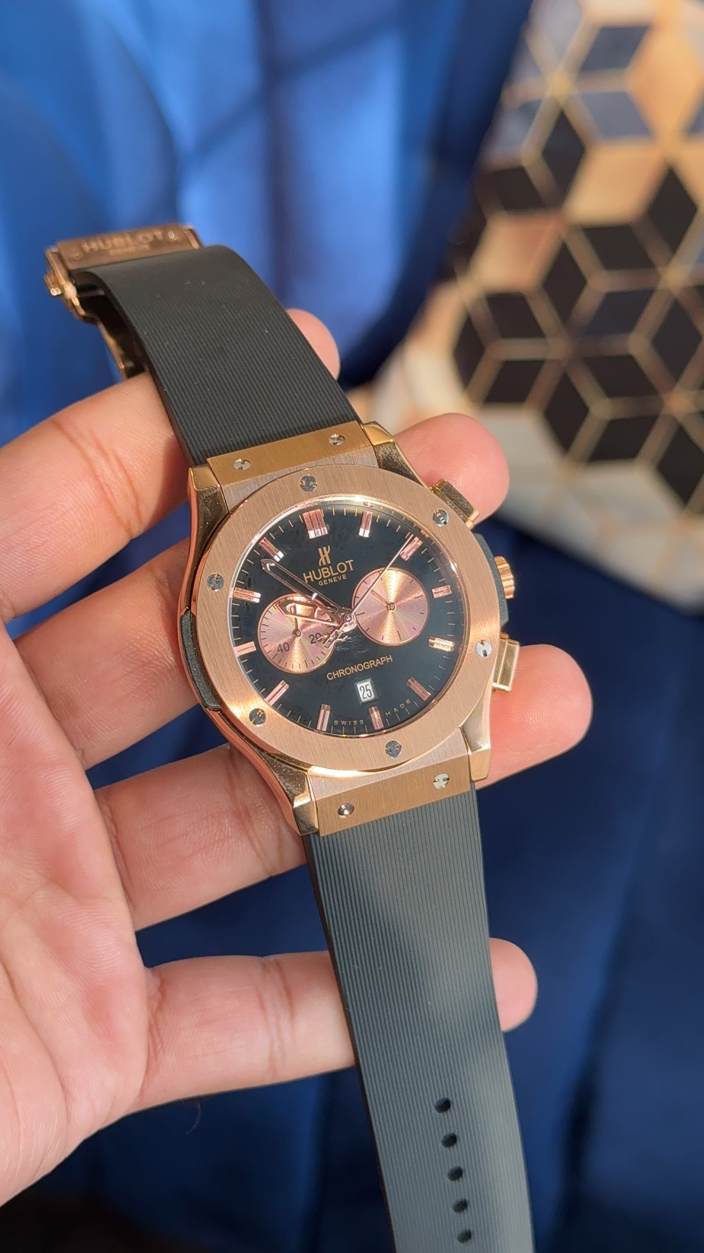 Hublot Rose | Chrono | Black Dial |Pvc Strap