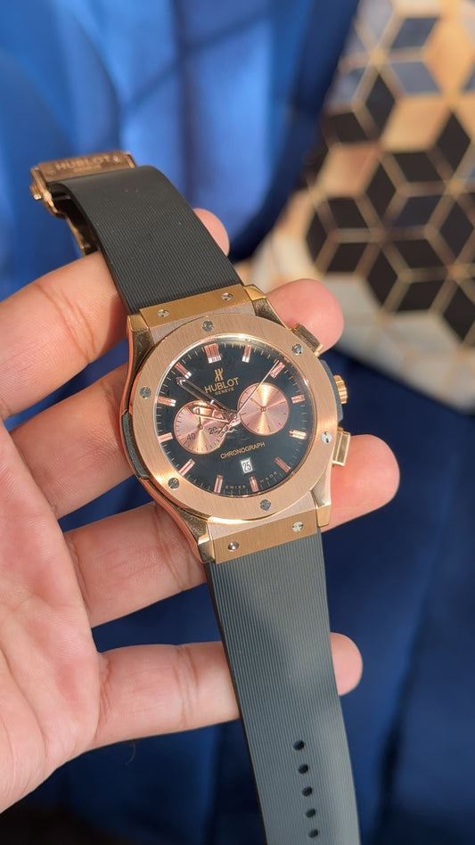 Hublot Rose | Chrono | Black Dial |Pvc Strap