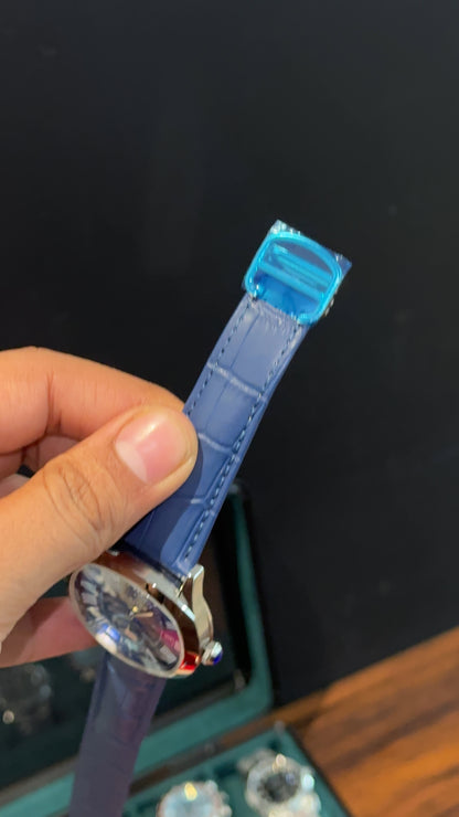 Cartier Silver | Blue Leather Strap | FlyBack Second | Blueish Roman Dial