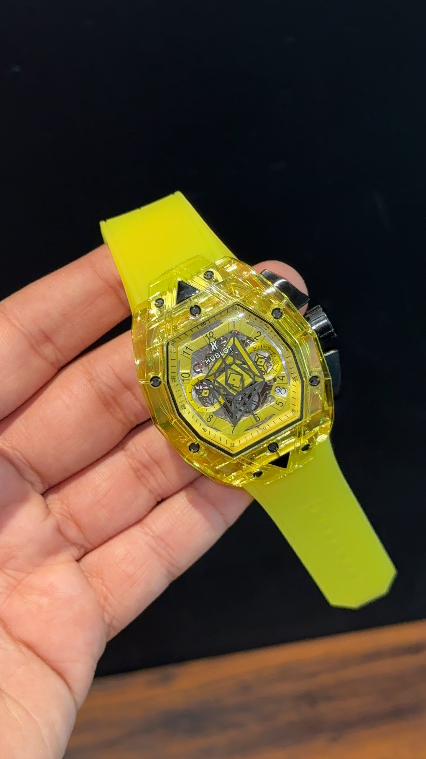 Premium Hublot | Maikou Bode Edition | Skeleton | Yellow Strap | Yellow Dial