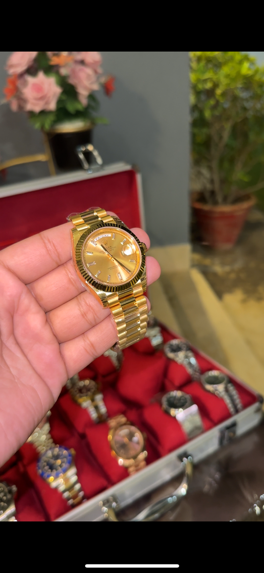 Premium Daydate | Gold Chain | Gold Dial