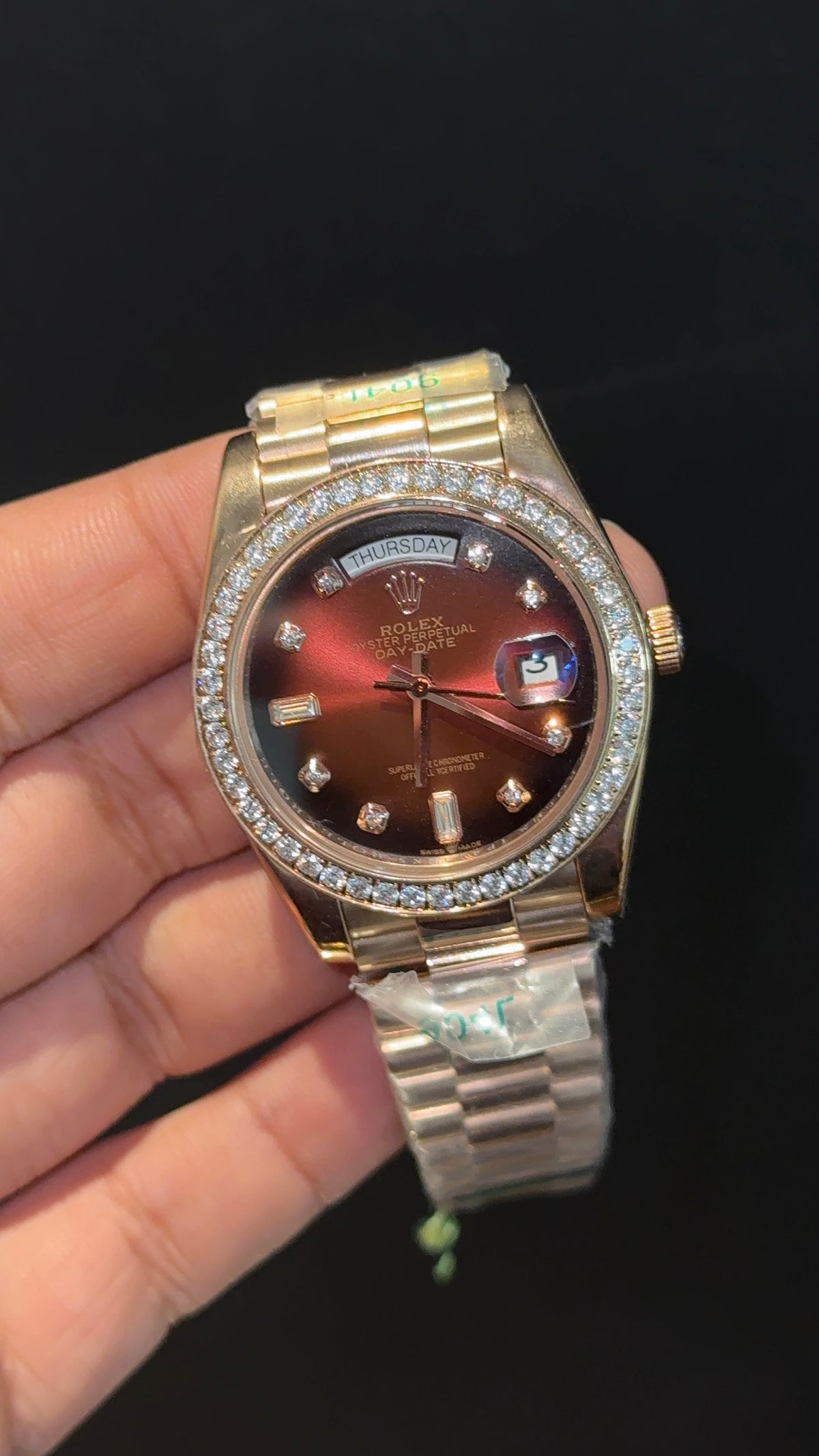 DayDate | Diamond Bezel | Rose Chain | Gradient Brown Diamond Dial
