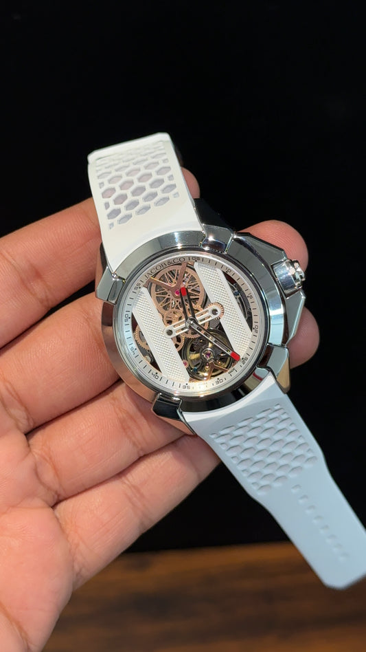 Jacob And Co | Silver Case | CR7 Edition | White Strap | Pendulum | White Machine Dial