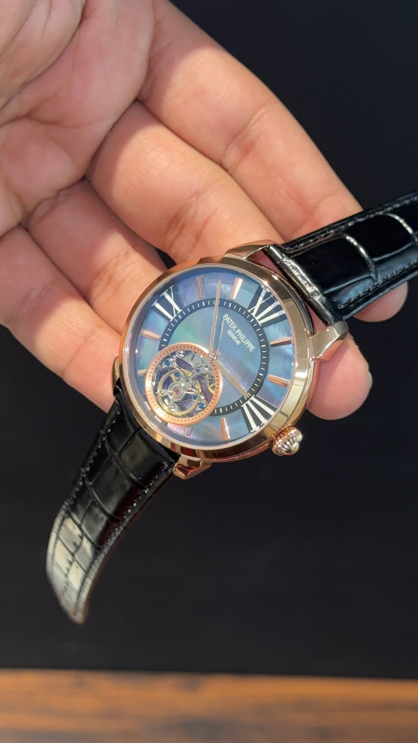 Pp Auto | Pendulum | Rose | Black Strap | Shaddy Sky Blue Dial