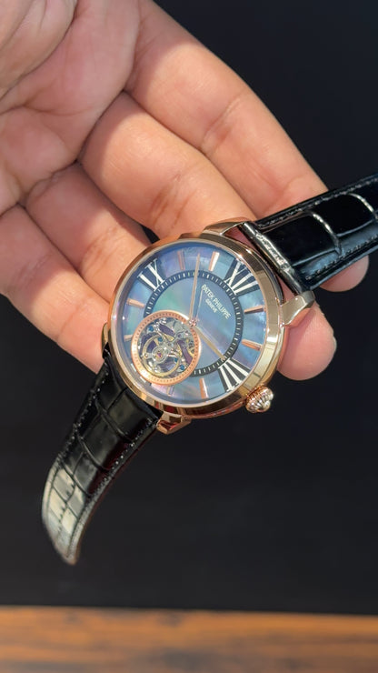 Pp Auto | Pendulum | Rose | Black Strap | Shaddy Sky Blue Dial