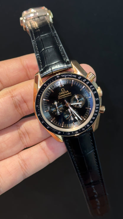 Omega Speedmaster | Rose Black Bezel | Black Strap | Chrono | Black Dial