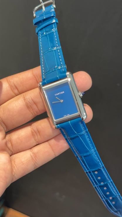 Cartier Tank | Silver | Blue Leather Strap | Blue Crafted Dial