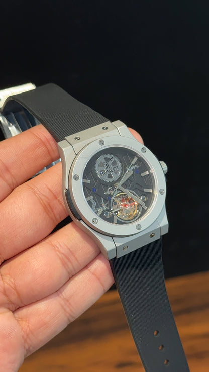 Hublot Auto | Silver Case | Pendulum | Black Strap | Black Dial