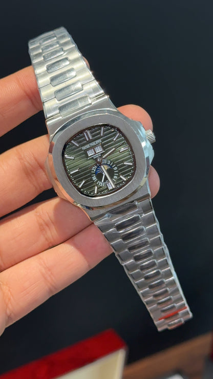 Pp Auto | Silver Chain | DayDate Edition | Moonphase | Green Dial