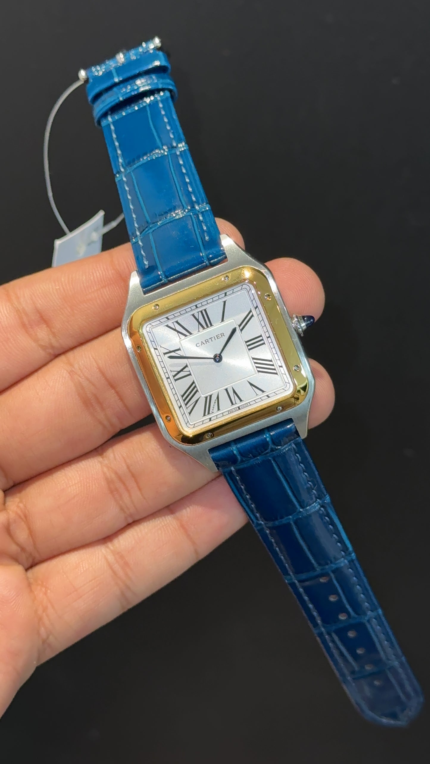 Cartier Santos | Gold Two Tone Case | Blue Dumont Strap | White Dial
