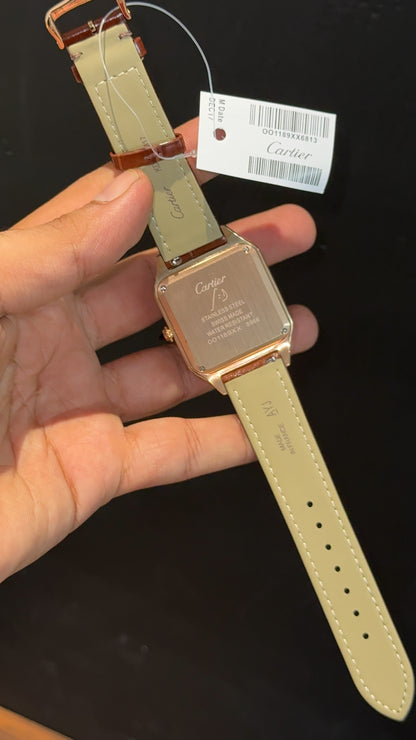 Cartier Santos | Rose Case | Brown Dumont Strap | White Dial