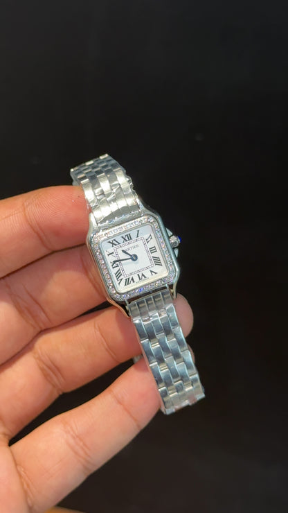 Cartier Panthere | 22mm | Woman  | Diamond Case | Silver Chain | White Dial