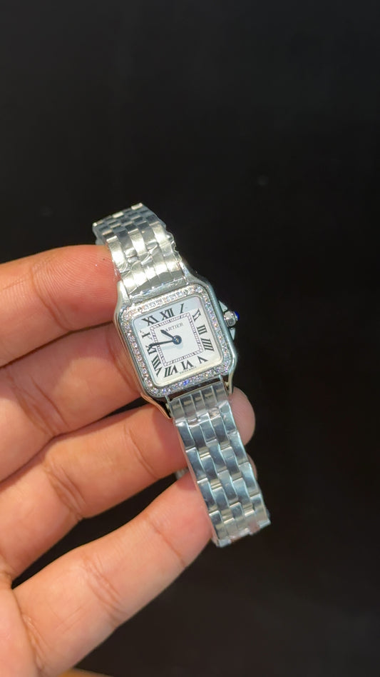 Cartier Panthere | 22mm | Woman  | Diamond Case | Silver Chain | White Dial