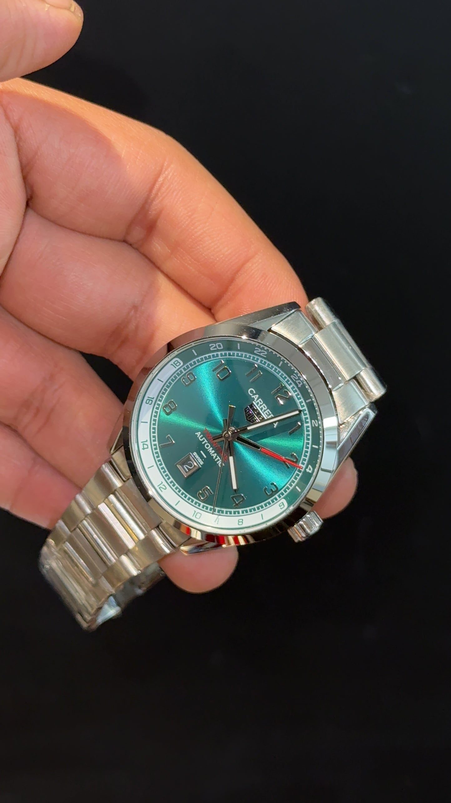 Tag Carrera | Silver Chain | Twin Timer | Green Dial