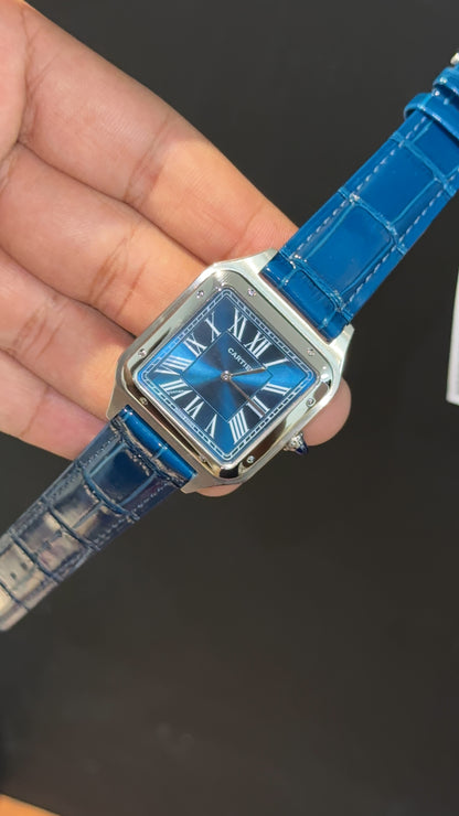 Cartier Santos | Silver Case | Blue Dumont Strap | Blueish Dial