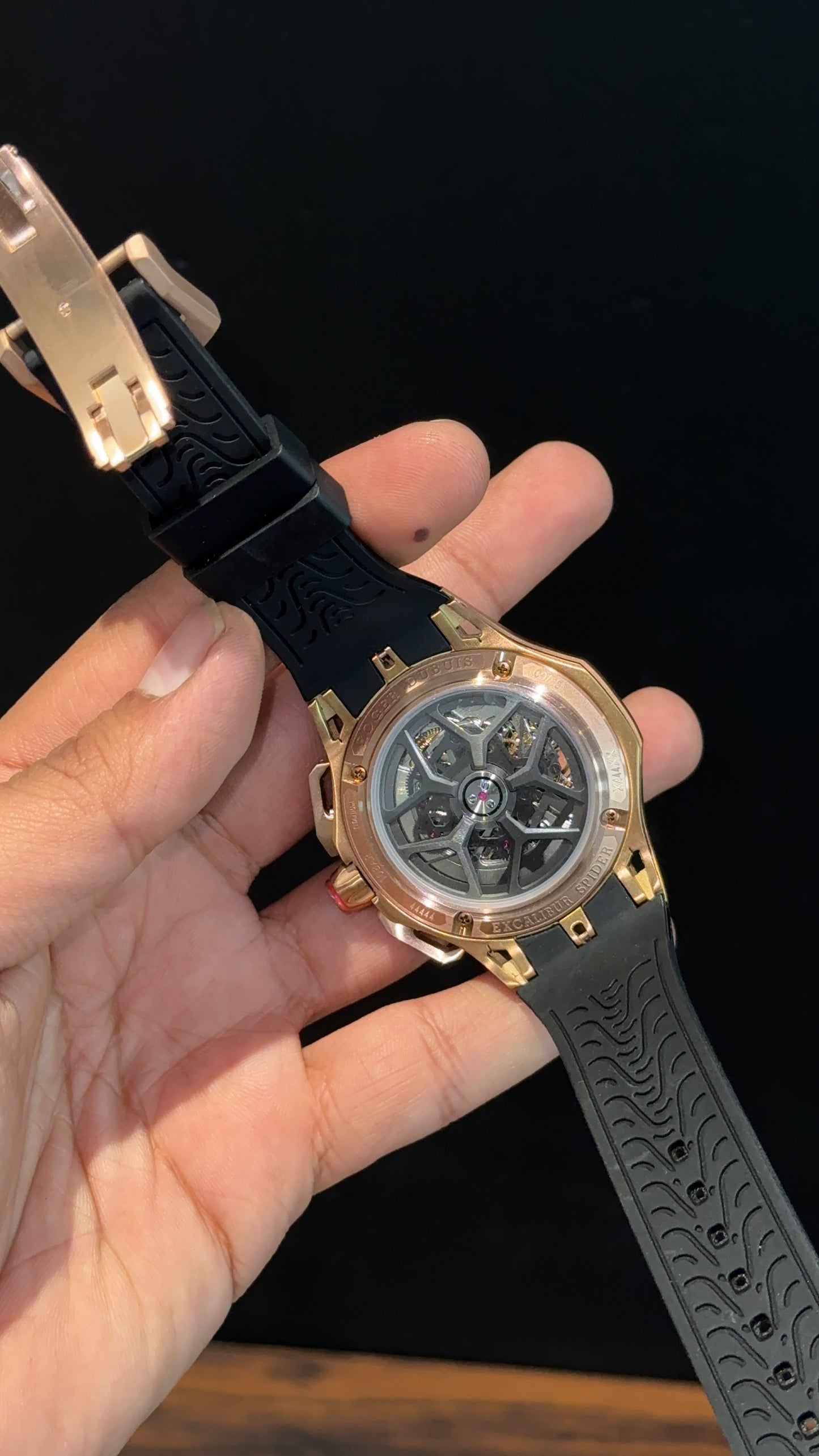 Premium Roger Dubuis | Rose | RD780 | Excalibur Spider | Black Strap | Pendulum | Black Dial