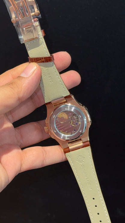 Pp Auto | Rose Case | Brown Strap | Moonphase | Sub Brown Dial