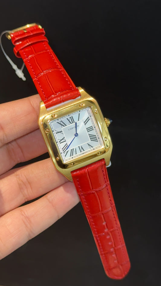 Cartier Dumont Lacquer | Gold Case | Red Leather Strap | White Dial - twentyfour