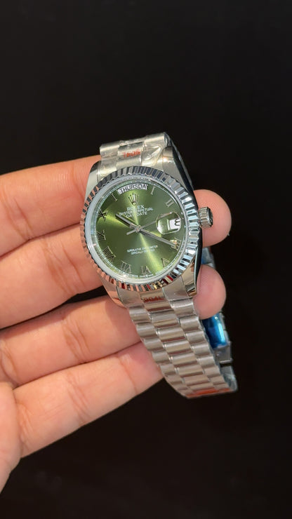 Daydate | 36mm | Silver Chain | Olive Green Dial - twentyfour