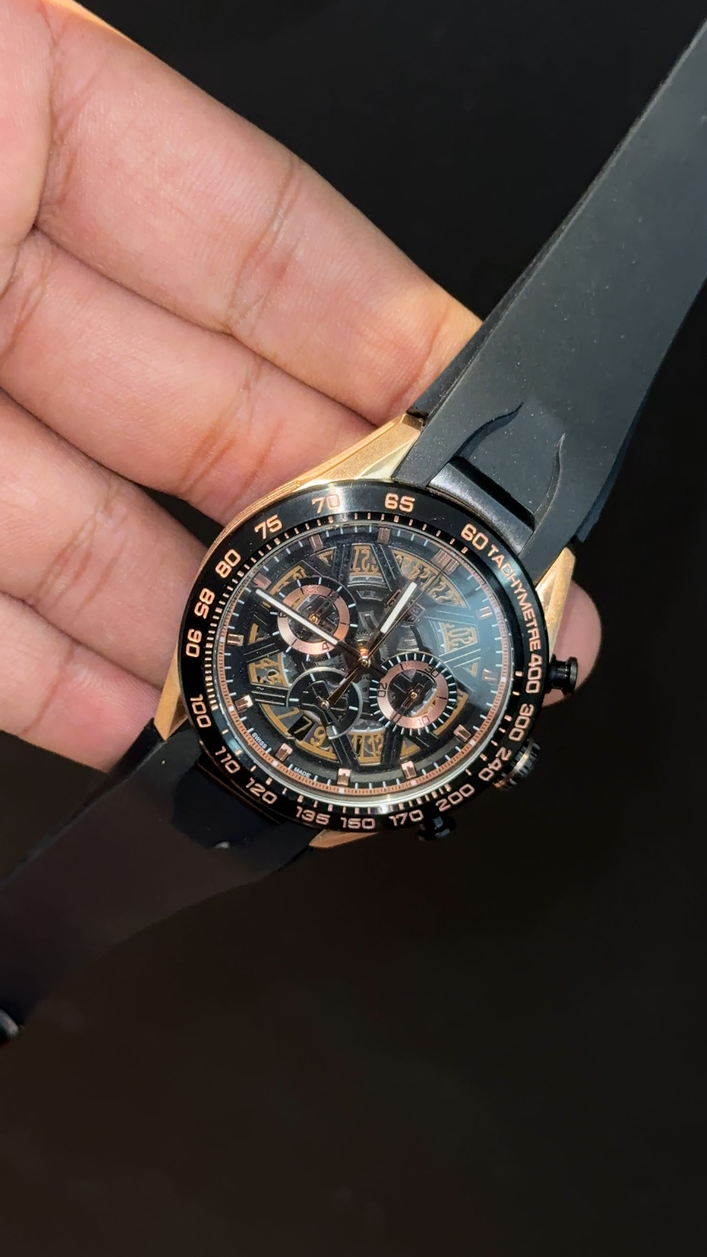 Tag Skeleton | Black Strap | Chrono | Rose Black Dial