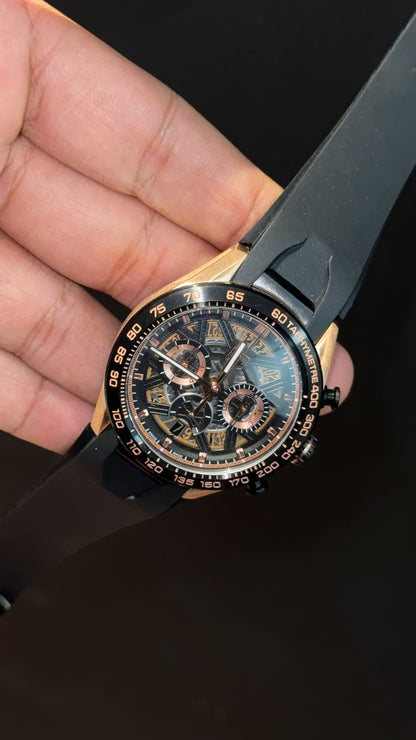 Tag Skeleton | Black Strap | Chrono | Rose Black Dial