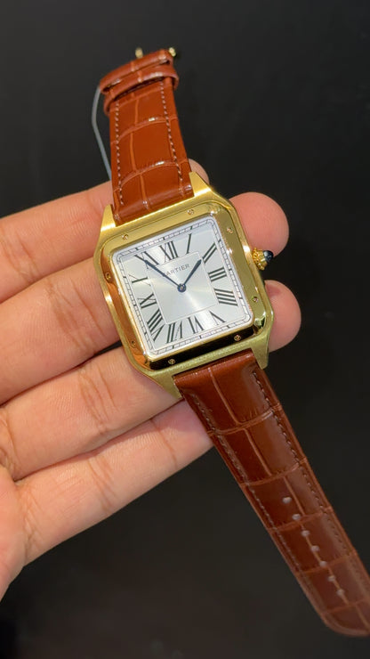 Cartier Santos | Gold Case | Brown Dumont Strap | White Dial