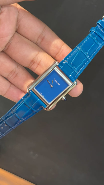 Cartier Tank | Silver | Blue Leather Strap | Blue Crafted Dial