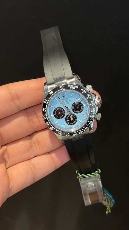 Daytona | Silver | Black Pvc Strap | Black Chrono | Tiffany Dial