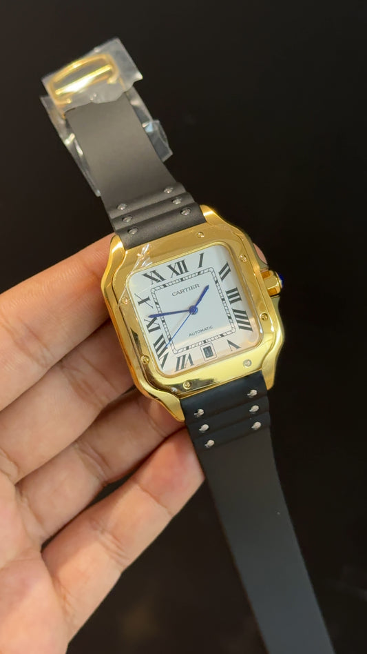 Cartier | Gold Case | Black Silicon  Strap | White Dial