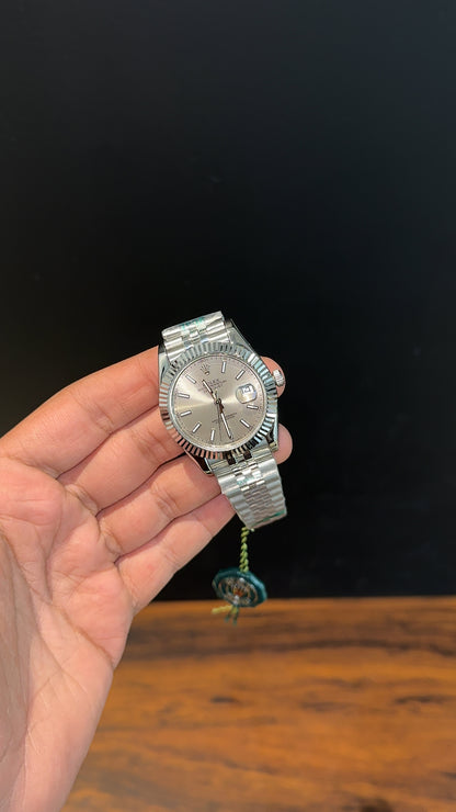 Premium Datejust | Silver Chain | Light Grey Dial