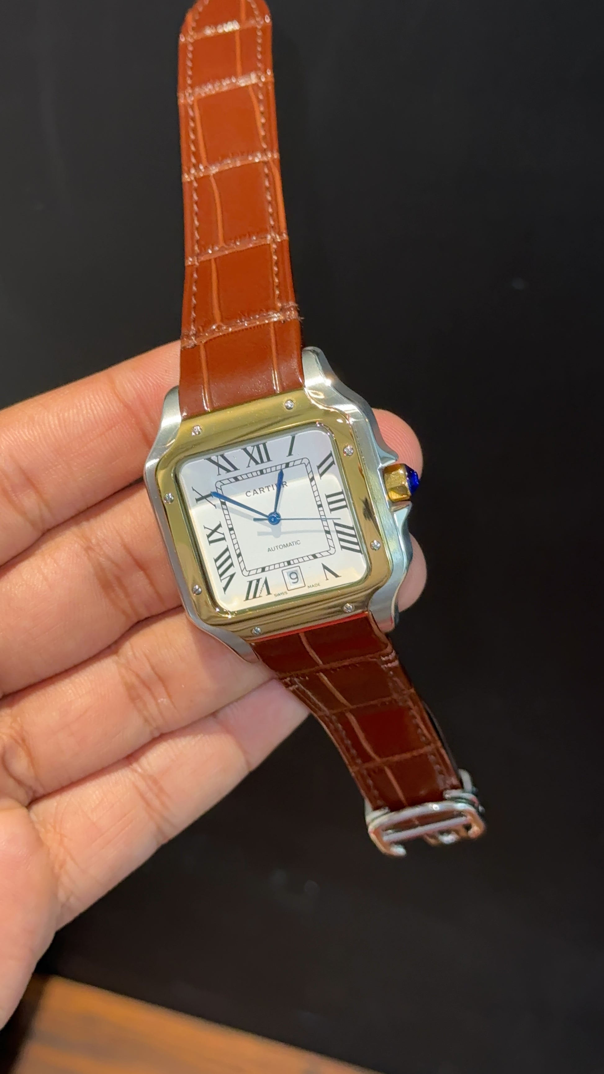 Cartier Santos | Gold TT Case | Brown Strap | White Dial - twentyfour