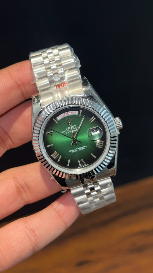 DayDate | Silver Chain | Gradient Green Dial - twentyfour