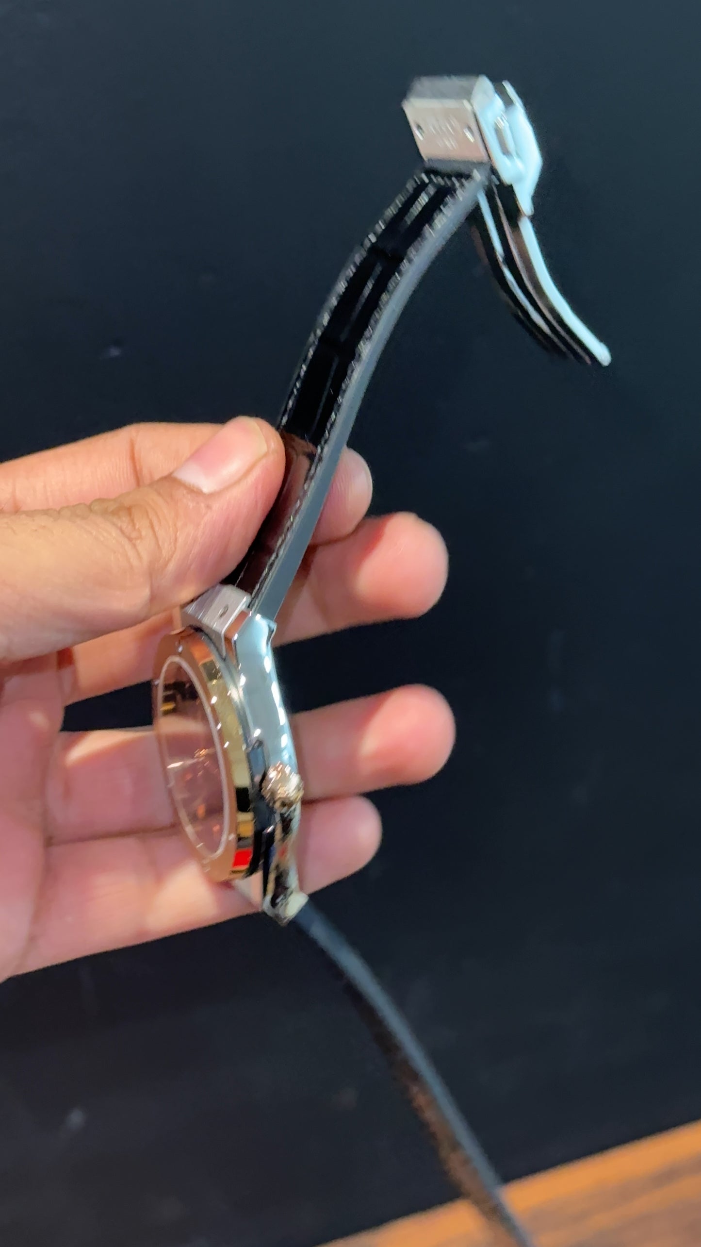 Hublot Auto | Rose Silver  Case | Black Leather Strap | Black Dial