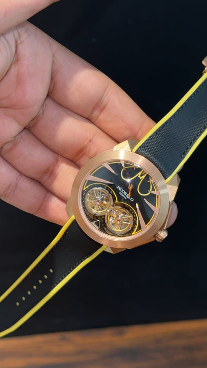 Executive Jacob And Co | Rose Case | Gotham City Edition | Black Yellow Strap | Black Dial