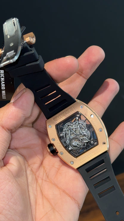 Premium Richard Mille | RM 035 Americas 2 | Rose Case | Skeleton | Black Strap | Black Dial