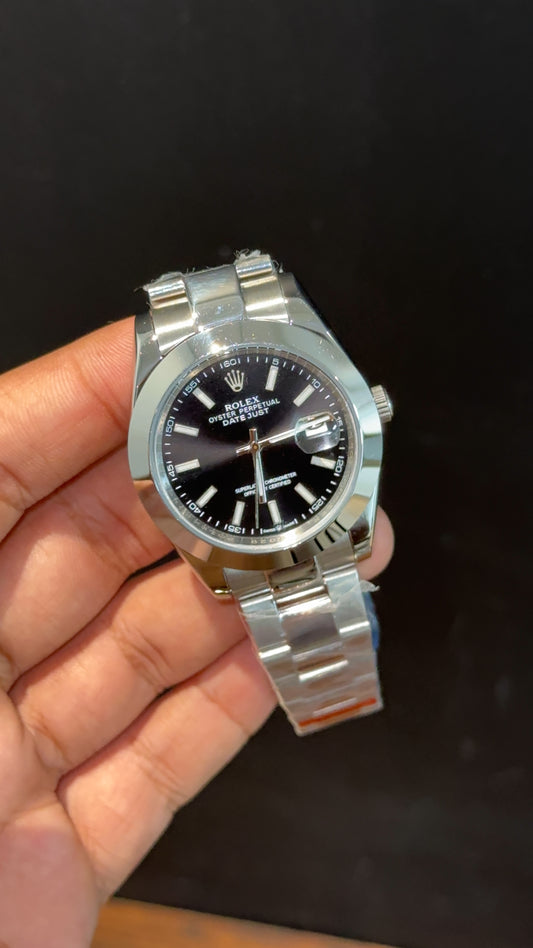 Datejust | Silver Oyester Chain | Plain Bezel | Black Dial - twentyfour
