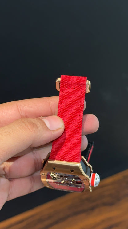 Premium Richard Mille | RM 67-02 Series | Rose Case | Skeleton | Red Strap | Black Dial