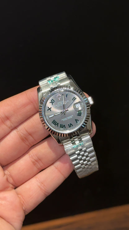 DateJust | 36mm | Silver Chain | Green Roman Grey Dial