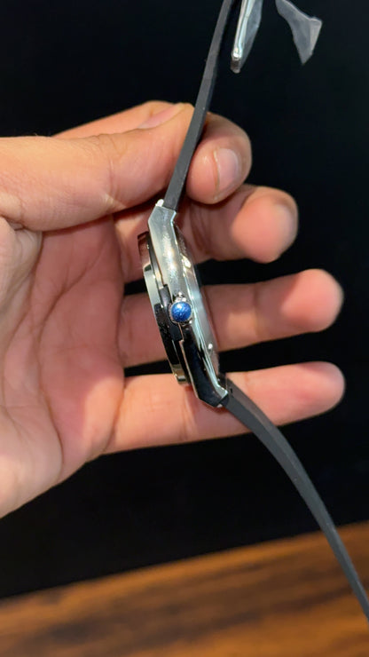 Hublot Auto | Diamond Case | Grey Strap | Skeleton | Silver Dial