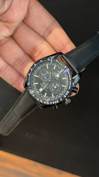 Omega Speedmaster | Black Bezel | Chrono | Black Strap | Neon Digits | Black Dial - twentyfour
