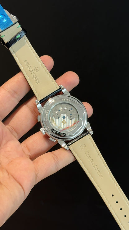 Patek Century | Auto | Silver | Green Diamond Bezel | Black Leather Strap | Green Index Dial