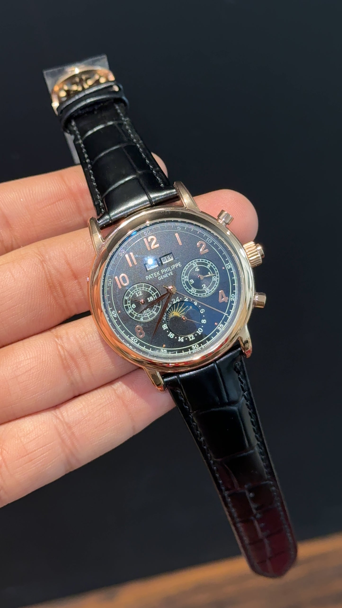 Patek Century | Auto | Rose Case | Black Index Dial | Black leather strap