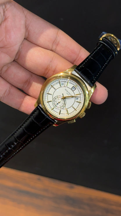 Pp Auto | Annual Calendar Edition | Gold | Black Strap | White Dial - twentyfour