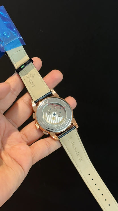 Patek Century | Auto | Rose | Green Diamond Bezel | Black Leather Strap | Green Index Dial