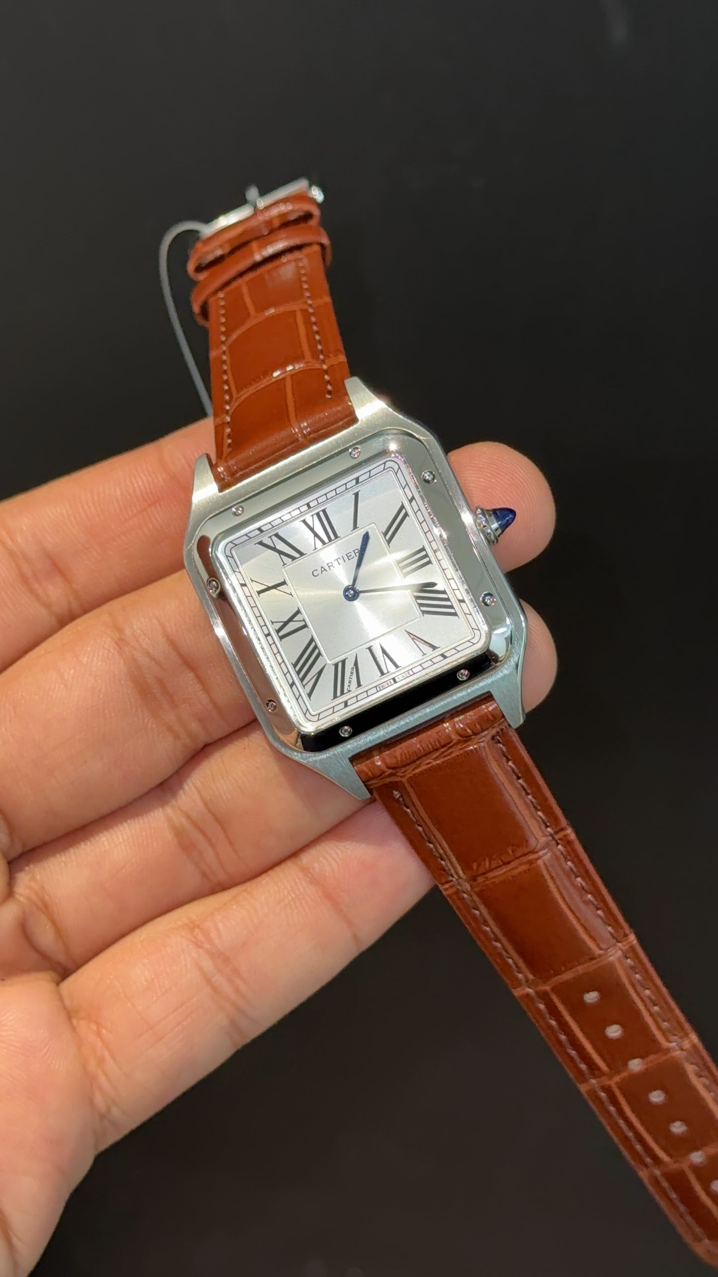 Cartier Santos | Silver Case | Brown Dumont Strap | White Dial