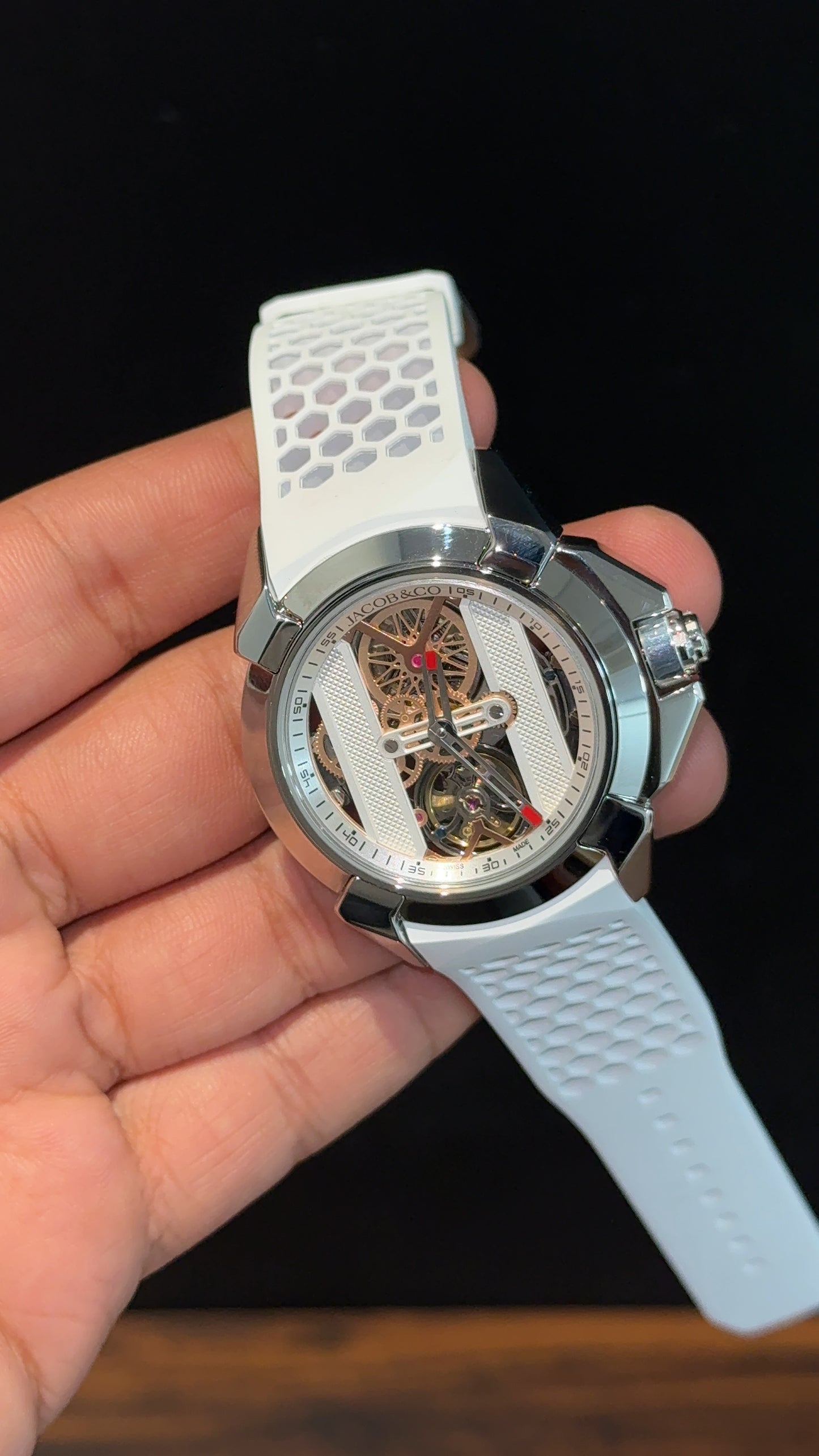 Jacob And Co | Silver Case | CR7 Edition | White Strap | Pendulum | White Machine Dial