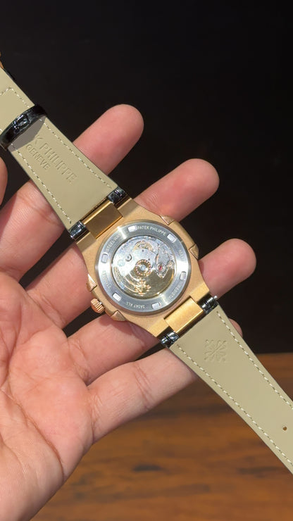 Pp Rose | Auto | Blue Diamond Bezel | Black Leather Strap | Black Dial | Blue Digits