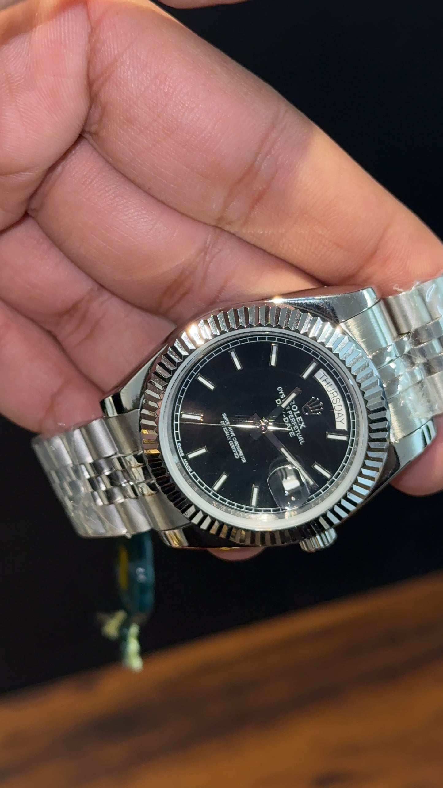 Daydate | Silver Chain | Black Dial