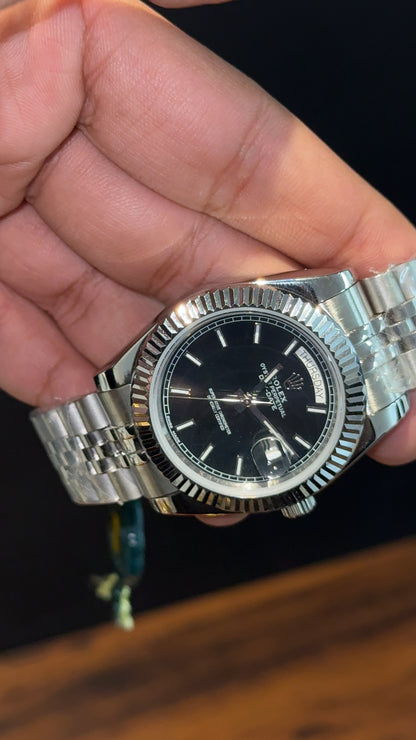 Daydate | Silver Chain | Black Dial